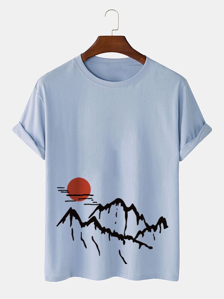 Kurzärmliges T-shirt Aus Baumwolle Mit Ukiyoe-landschaftsdruck Für Herren