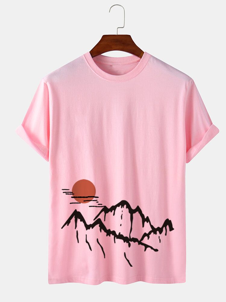 Kurzärmliges T-shirt Aus Baumwolle Mit Ukiyoe-landschaftsdruck Für Herren