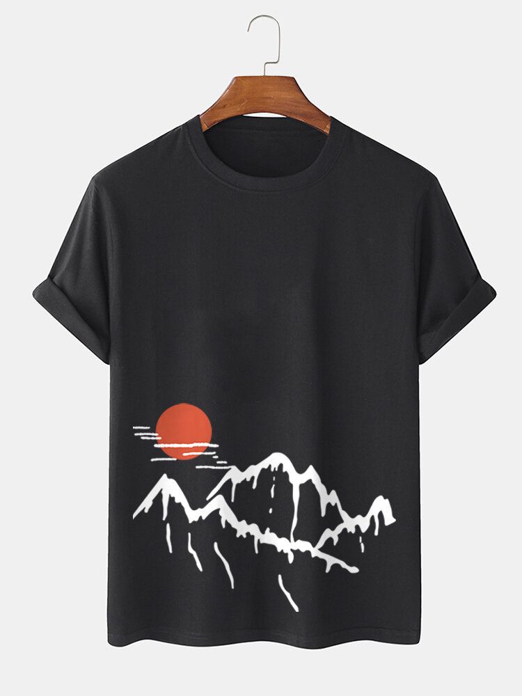 Kurzärmliges T-shirt Aus Baumwolle Mit Ukiyoe-landschaftsdruck Für Herren