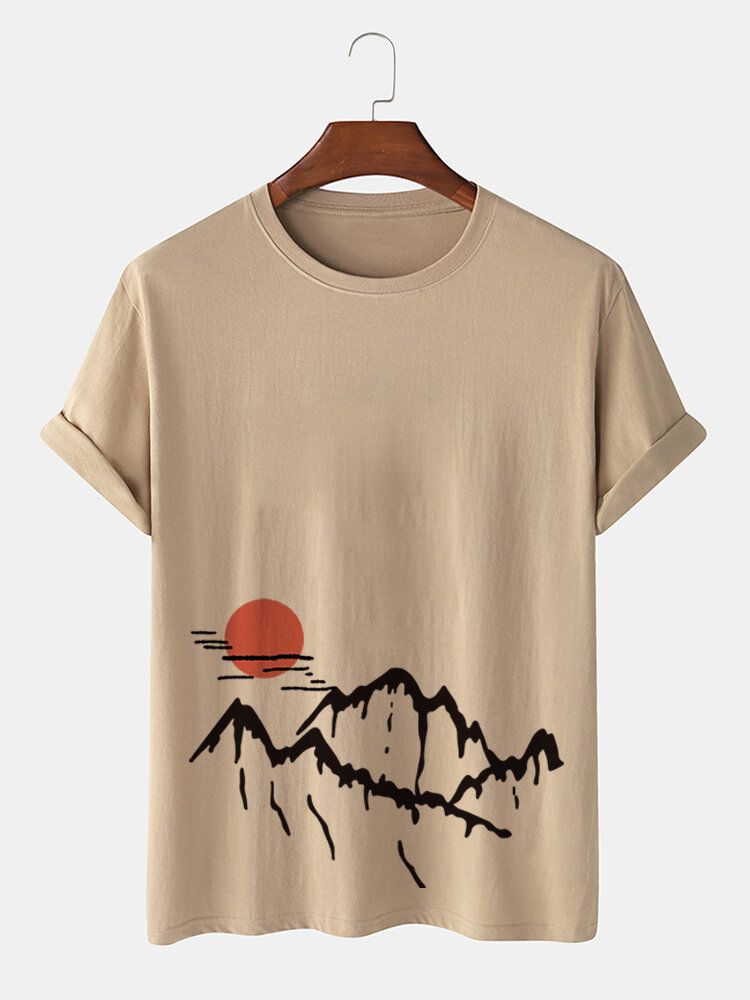 Kurzärmliges T-shirt Aus Baumwolle Mit Ukiyoe-landschaftsdruck Für Herren