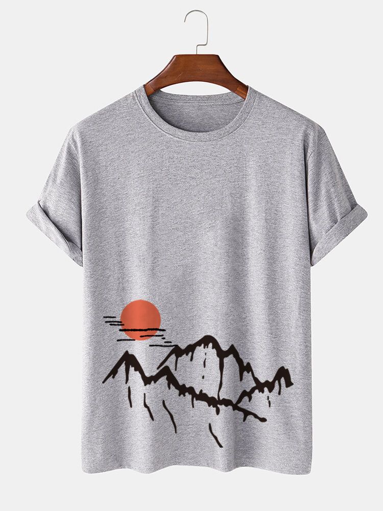 Kurzärmliges T-shirt Aus Baumwolle Mit Ukiyoe-landschaftsdruck Für Herren