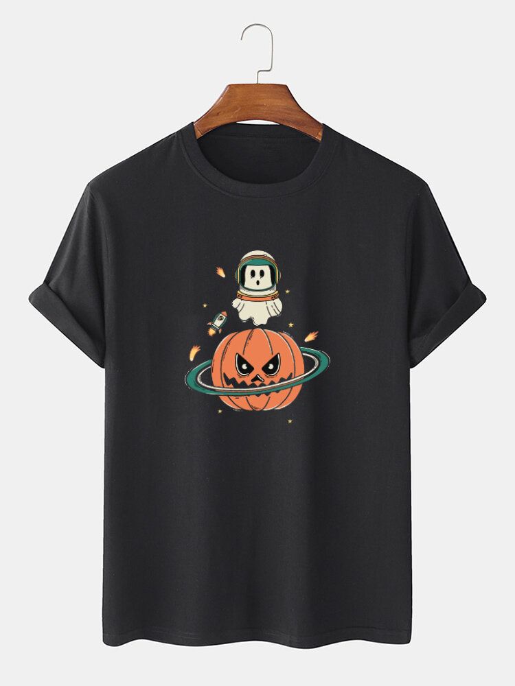 Kurzärmliges T-shirt Mit Halloween-kürbis-print Für Herren Aus 100 % Baumwolle