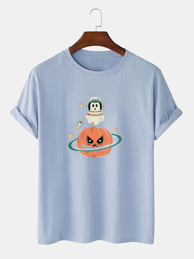 Kurzärmliges T-shirt Mit Halloween-kürbis-print Für Herren Aus 100 % Baumwolle