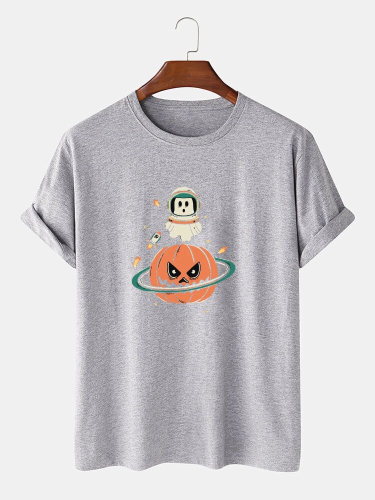 Kurzärmliges T-shirt Mit Halloween-kürbis-print Für Herren Aus 100 % Baumwolle