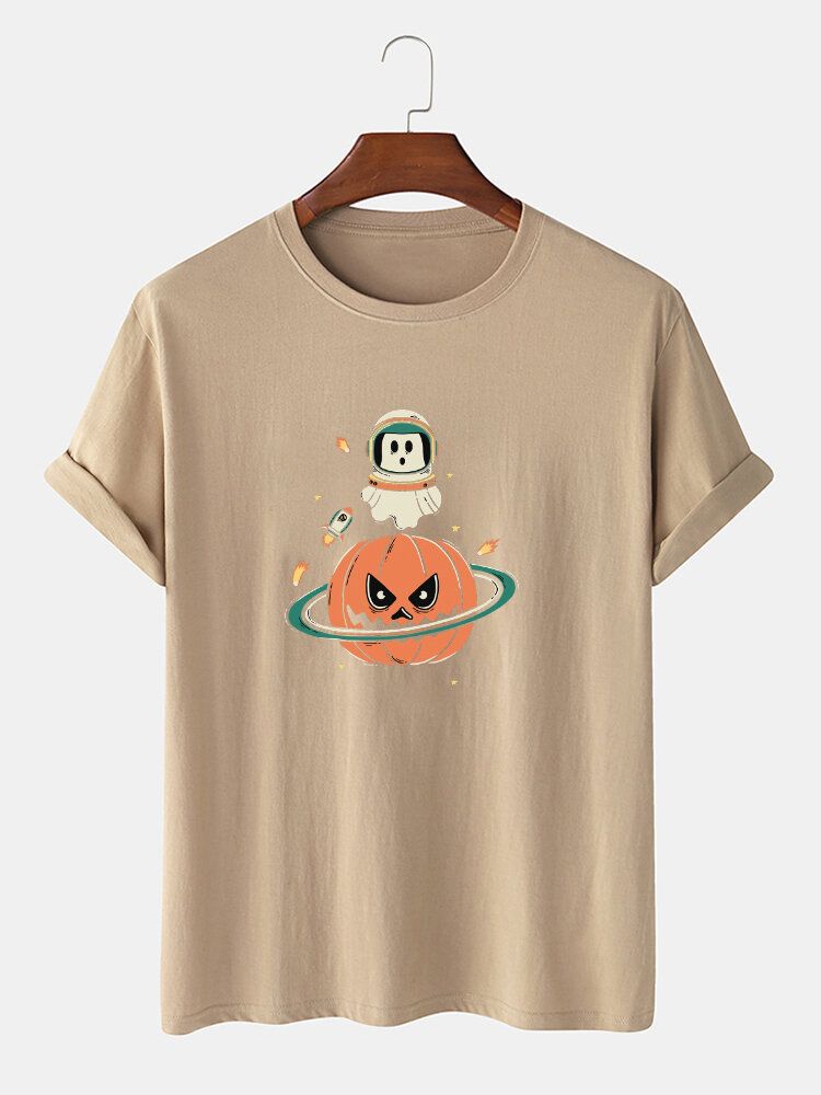 Kurzärmliges T-shirt Mit Halloween-kürbis-print Für Herren Aus 100 % Baumwolle