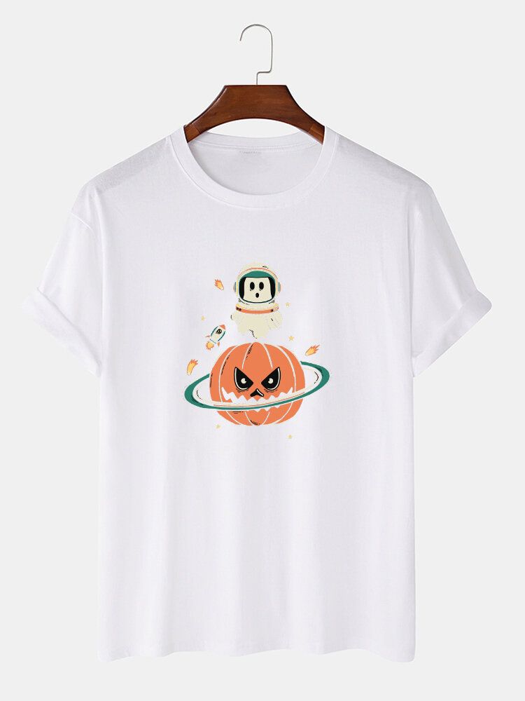 Kurzärmliges T-shirt Mit Halloween-kürbis-print Für Herren Aus 100 % Baumwolle