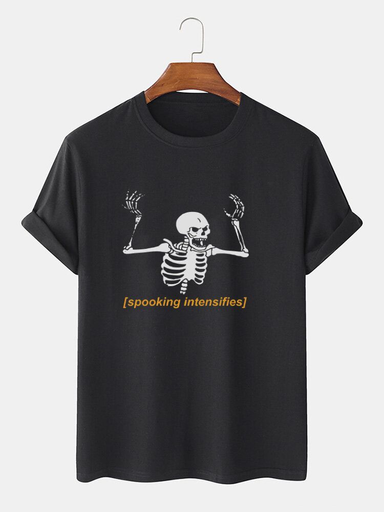 Kurzärmliges T-shirt Mit Halloween-skelett-buchstabendruck Aus 100 % Baumwolle Für Herren