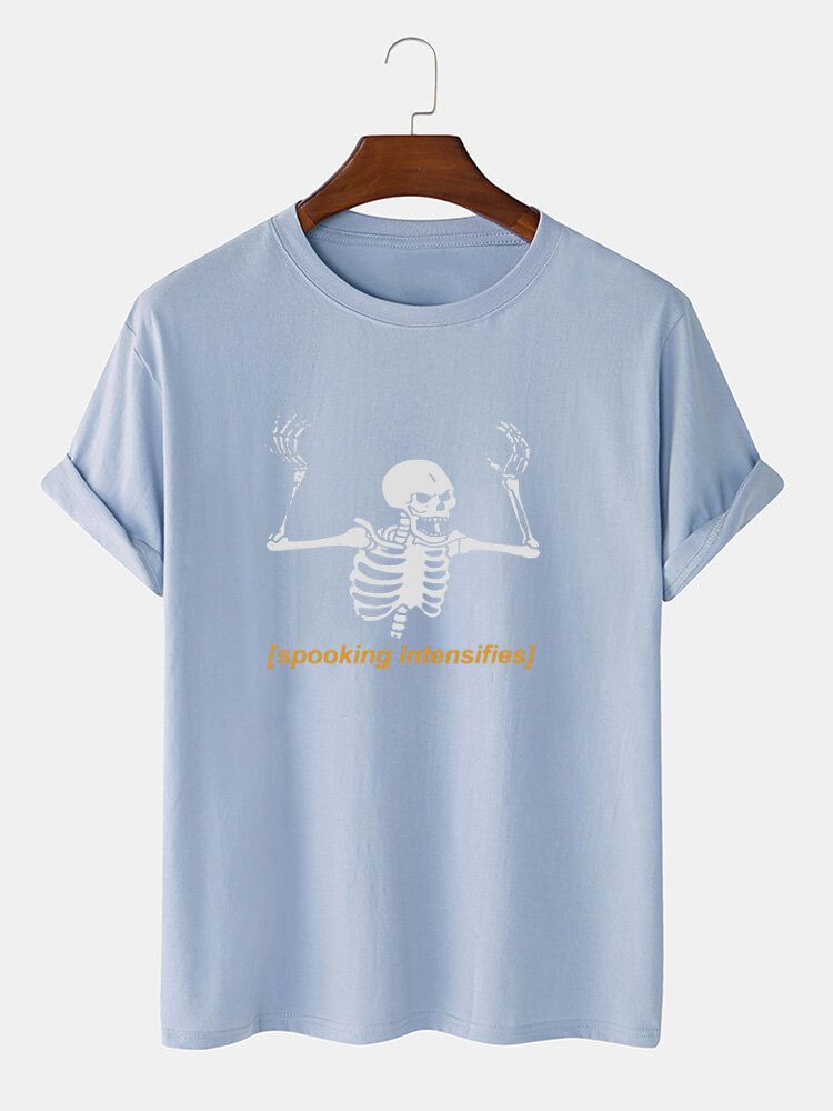 Kurzärmliges T-shirt Mit Halloween-skelett-buchstabendruck Aus 100 % Baumwolle Für Herren