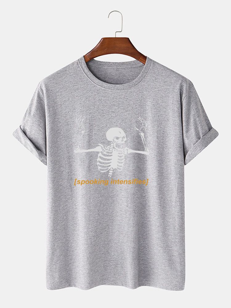 Kurzärmliges T-shirt Mit Halloween-skelett-buchstabendruck Aus 100 % Baumwolle Für Herren