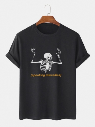 Kurzärmliges T-shirt Mit Halloween-skelett-buchstabendruck Aus 100 % Baumwolle Für Herren