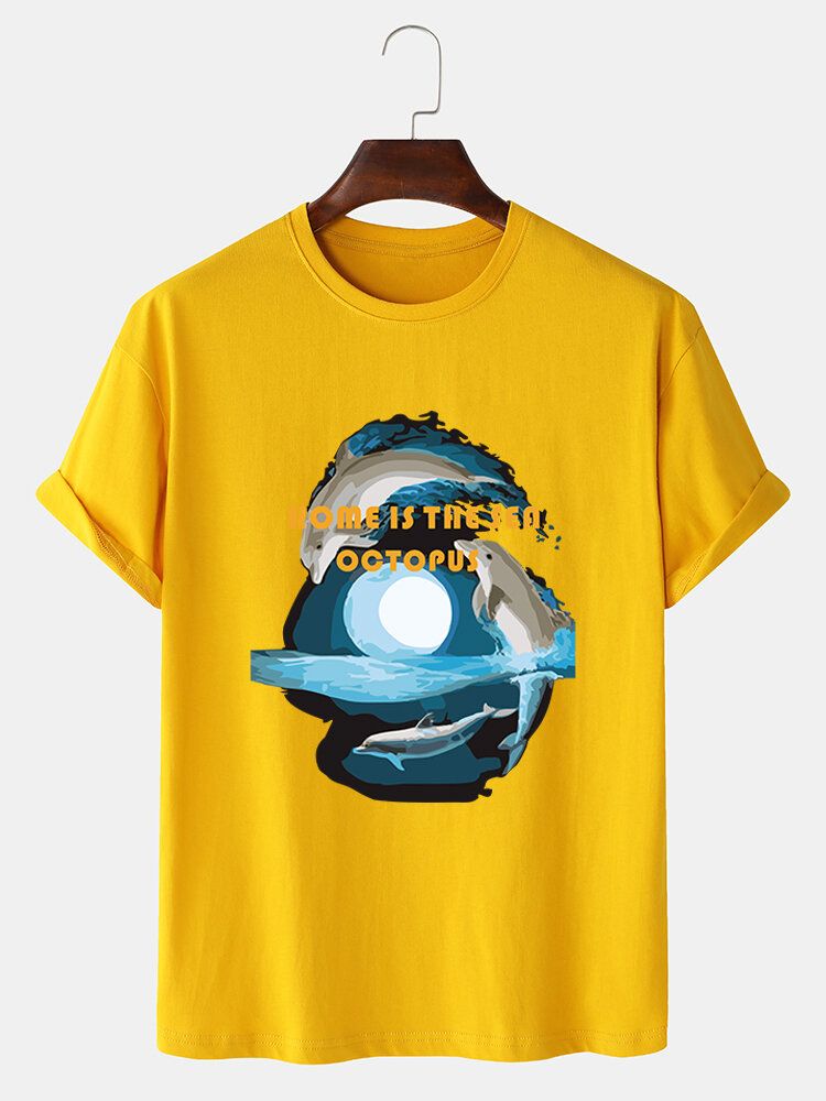 Kurzärmliges T-shirt Mit O-ausschnitt Aus 100 % Baumwolle Mit Delphin-grafikdruck Für Herren