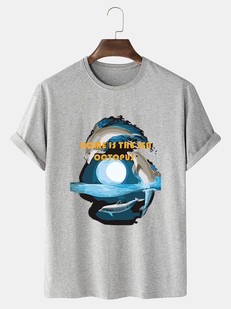 Kurzärmliges T-shirt Mit O-ausschnitt Aus 100 % Baumwolle Mit Delphin-grafikdruck Für Herren