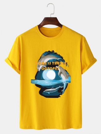 Kurzärmliges T-shirt Mit O-ausschnitt Aus 100 % Baumwolle Mit Delphin-grafikdruck Für Herren