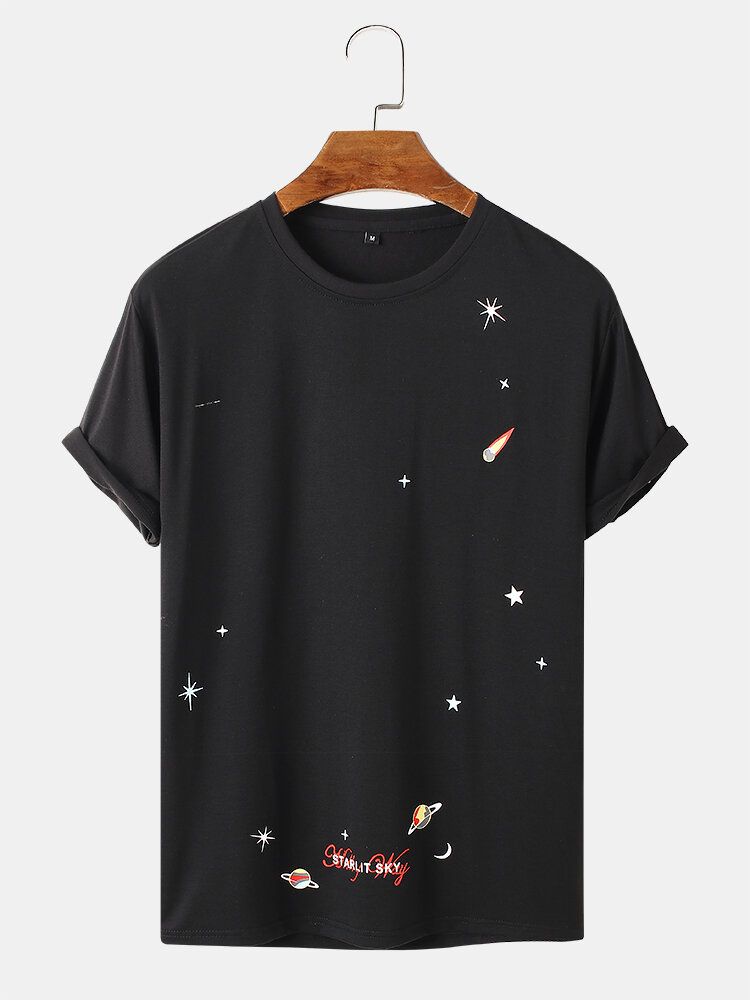 Kurzärmliges T-shirt Mit O-ausschnitt Aus 100 % Baumwolle Mit Space-element-aufdruck Für Herren