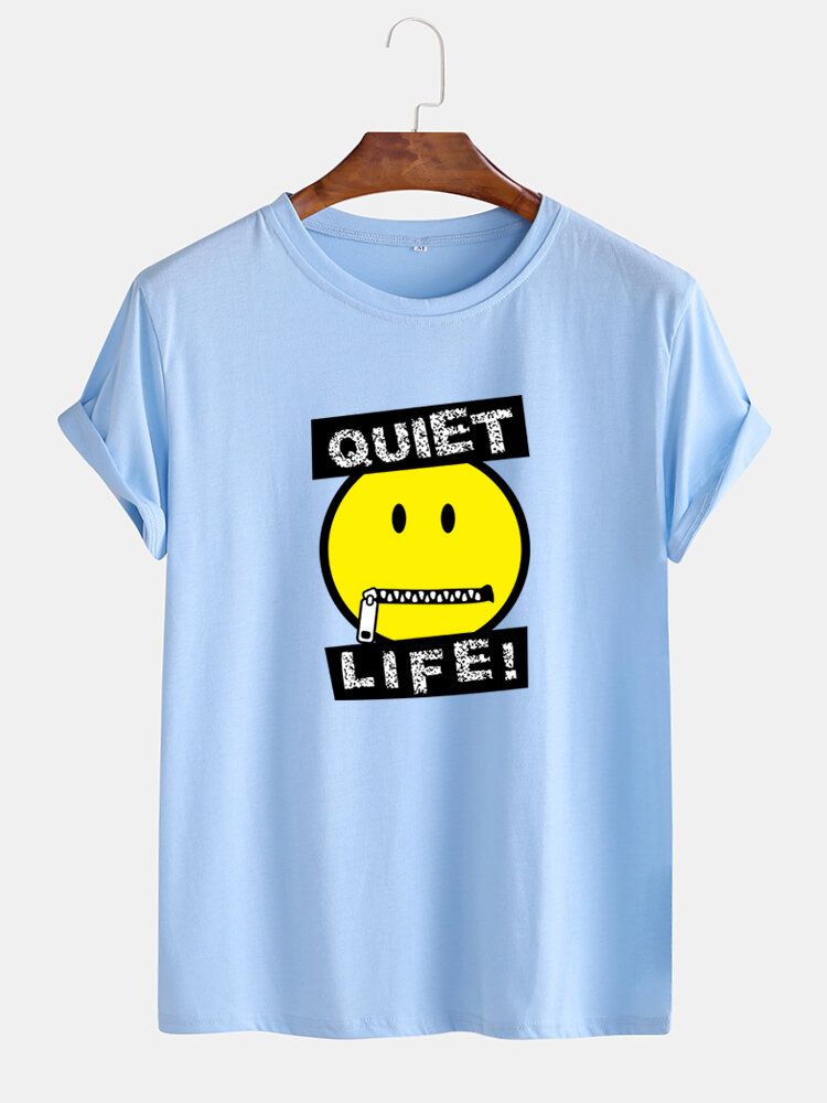 Kurzärmliges T-shirt Mit O-ausschnitt Und Buchstaben-emojis-aufdruck Für Herren