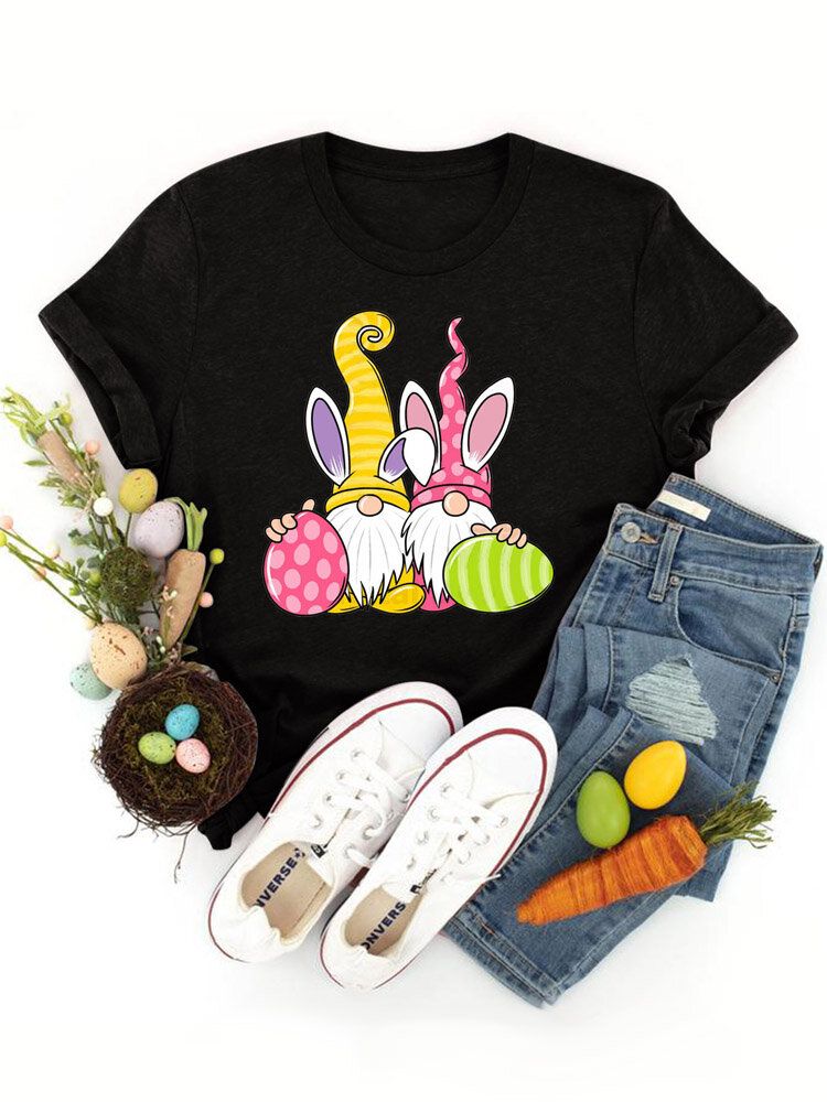 Kurzärmliges T-shirt Mit Osterkarikatur-print Für Damen