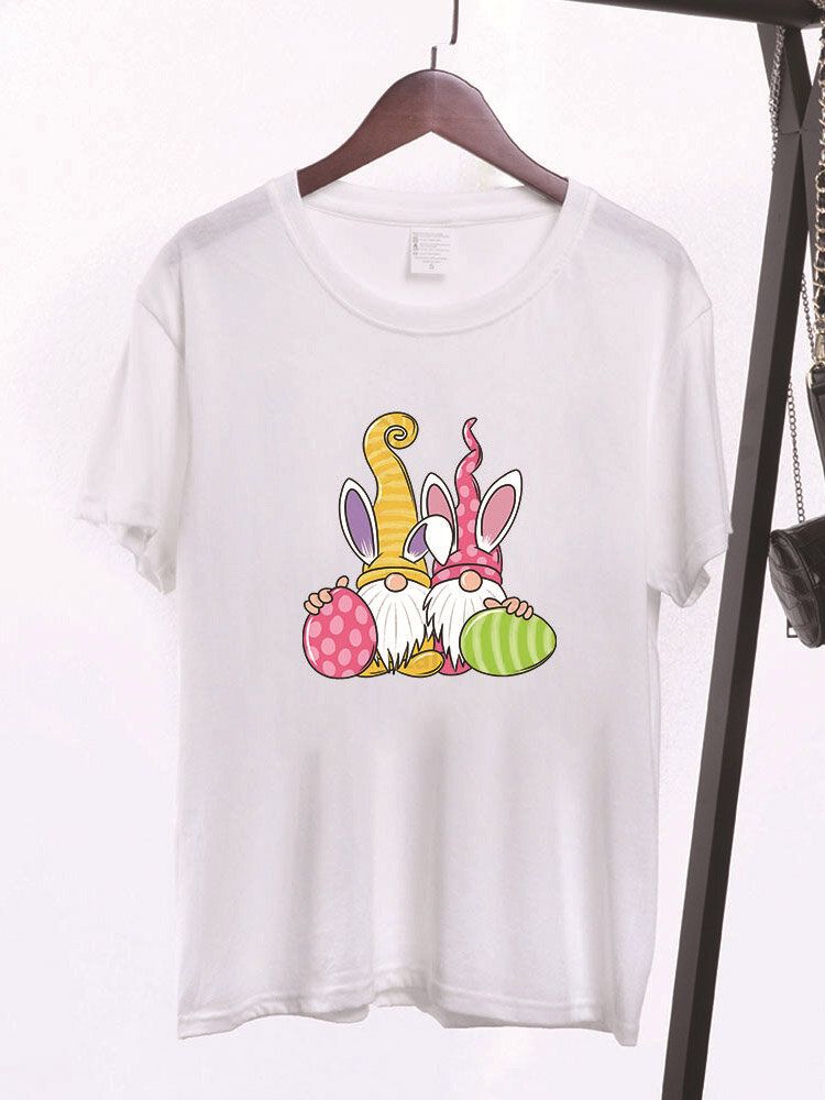 Kurzärmliges T-shirt Mit Osterkarikatur-print Für Damen