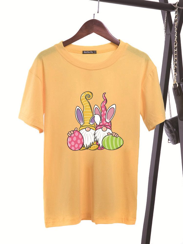 Kurzärmliges T-shirt Mit Osterkarikatur-print Für Damen