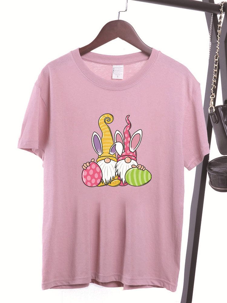 Kurzärmliges T-shirt Mit Osterkarikatur-print Für Damen