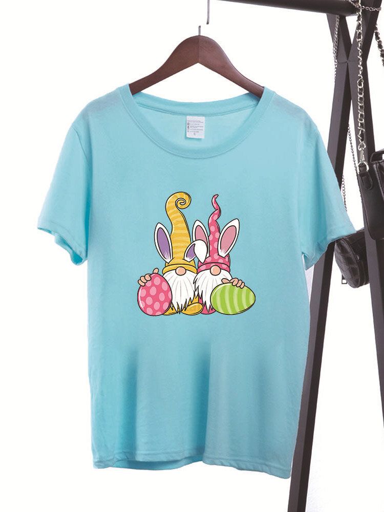 Kurzärmliges T-shirt Mit Osterkarikatur-print Für Damen