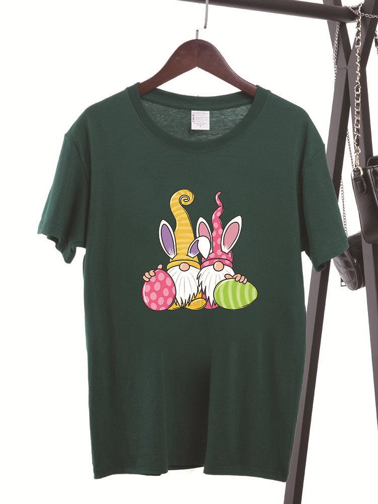 Kurzärmliges T-shirt Mit Osterkarikatur-print Für Damen