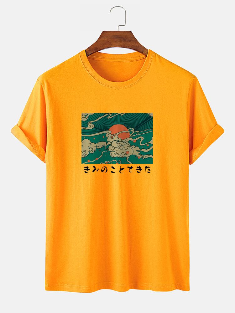 Kurzärmliges T-shirt Mit Rundhalsausschnitt Aus 100 % Baumwolle Für Herren Mit Ukiyoe-print