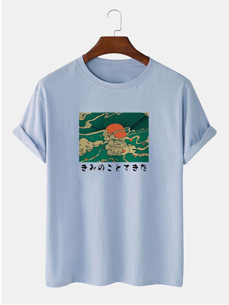 Kurzärmliges T-shirt Mit Rundhalsausschnitt Aus 100 % Baumwolle Für Herren Mit Ukiyoe-print