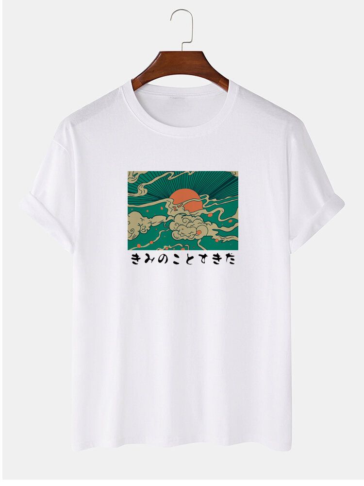 Kurzärmliges T-shirt Mit Rundhalsausschnitt Aus 100 % Baumwolle Für Herren Mit Ukiyoe-print