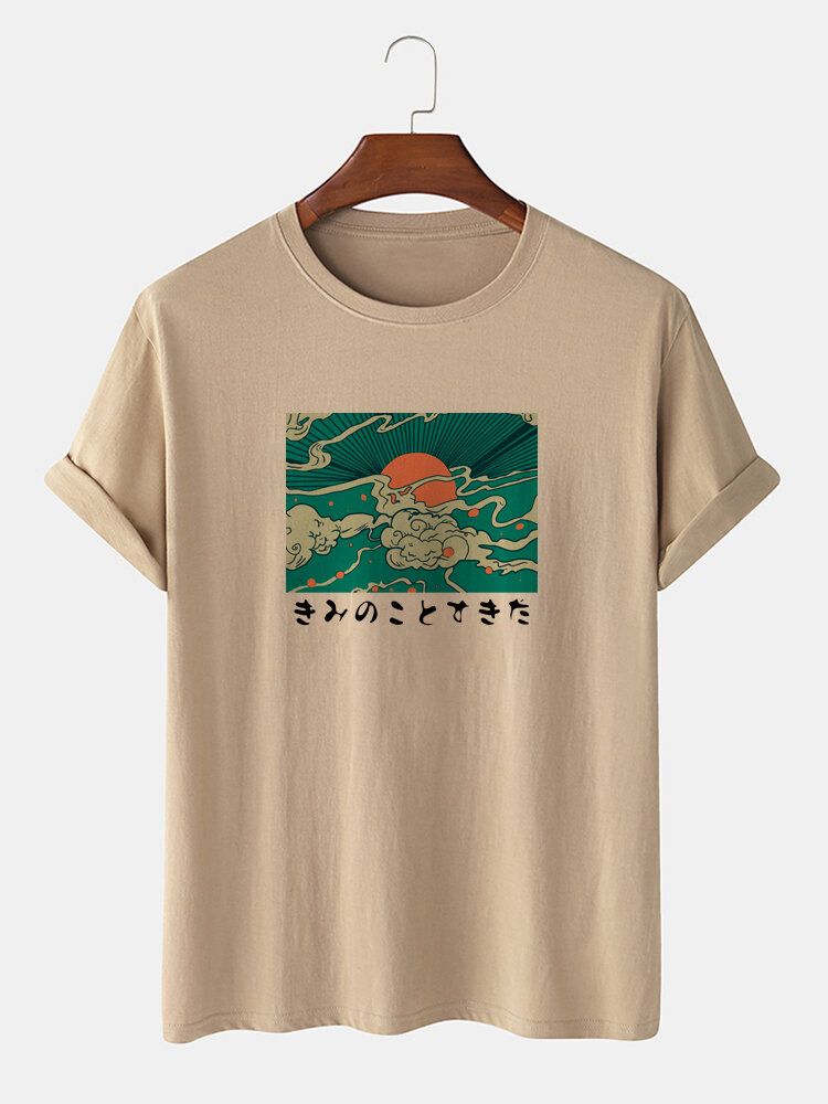 Kurzärmliges T-shirt Mit Rundhalsausschnitt Aus 100 % Baumwolle Für Herren Mit Ukiyoe-print