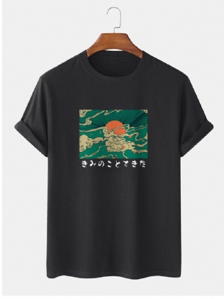 Kurzärmliges T-shirt Mit Rundhalsausschnitt Aus 100 % Baumwolle Für Herren Mit Ukiyoe-print