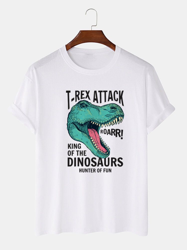 Kurzarm-t-shirts Aus 100 % Baumwolle Mit O-ausschnitt Cartoon-dinosaurier-buchstabendruck Für Herren