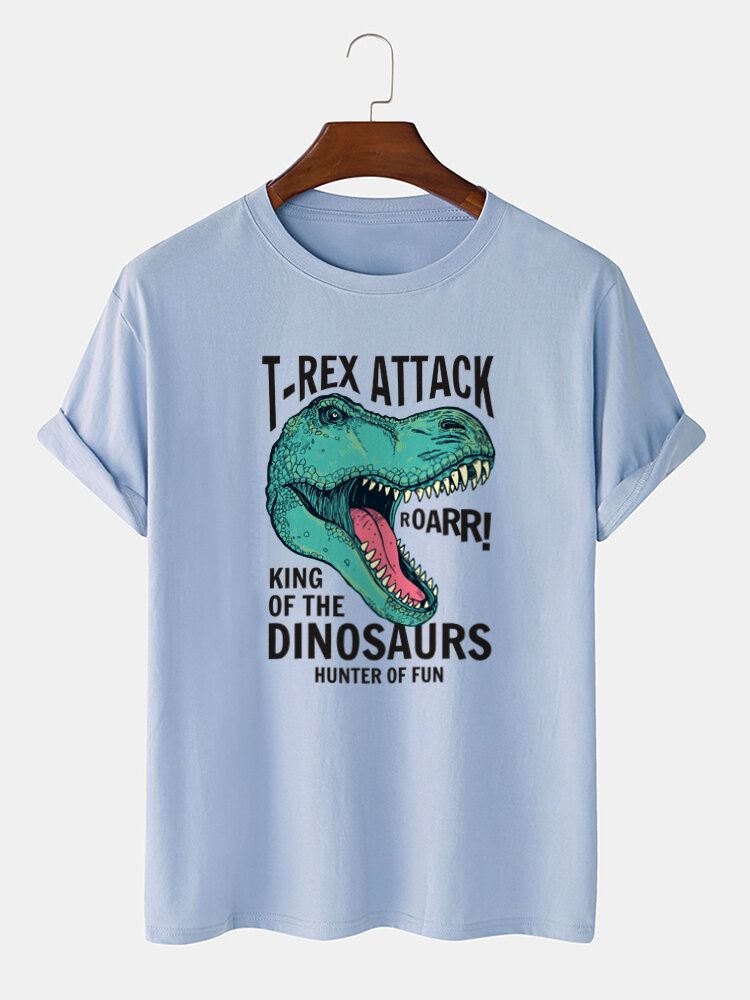 Kurzarm-t-shirts Aus 100 % Baumwolle Mit O-ausschnitt Cartoon-dinosaurier-buchstabendruck Für Herren