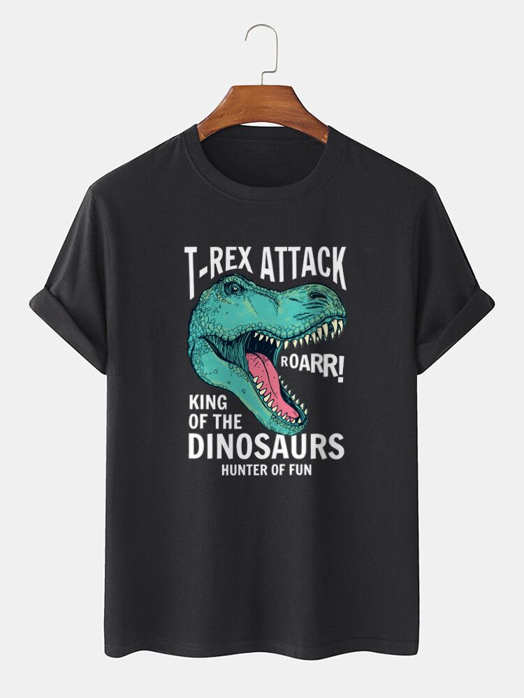 Kurzarm-t-shirts Aus 100 % Baumwolle Mit O-ausschnitt Cartoon-dinosaurier-buchstabendruck Für Herren