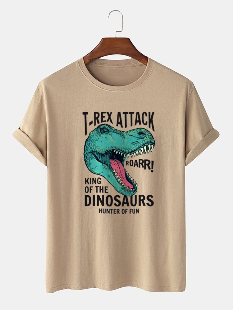 Kurzarm-t-shirts Aus 100 % Baumwolle Mit O-ausschnitt Cartoon-dinosaurier-buchstabendruck Für Herren