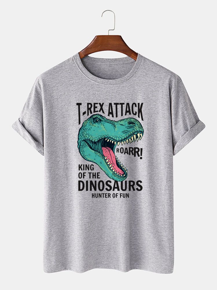 Kurzarm-t-shirts Aus 100 % Baumwolle Mit O-ausschnitt Cartoon-dinosaurier-buchstabendruck Für Herren