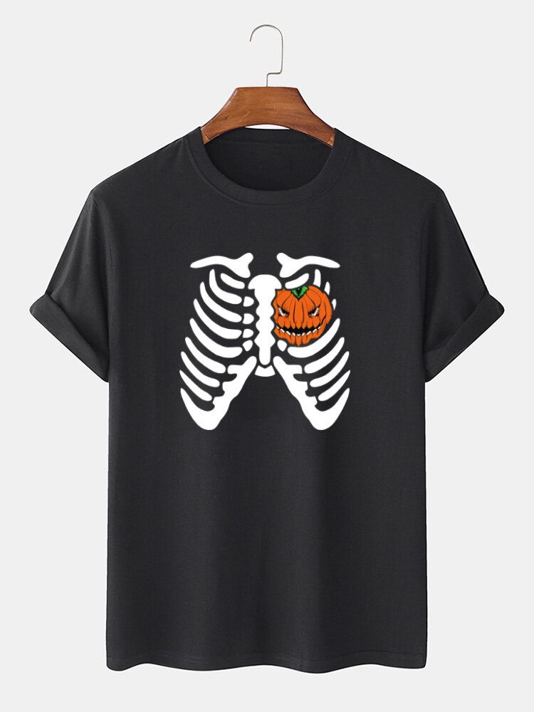 Kurzarm-t-shirts Aus Baumwolle Mit Lustigem Halloween-kürbis-print Für Herren