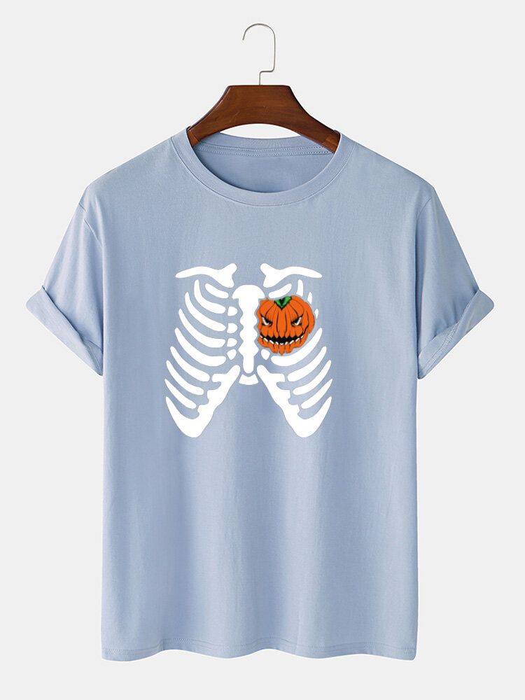 Kurzarm-t-shirts Aus Baumwolle Mit Lustigem Halloween-kürbis-print Für Herren