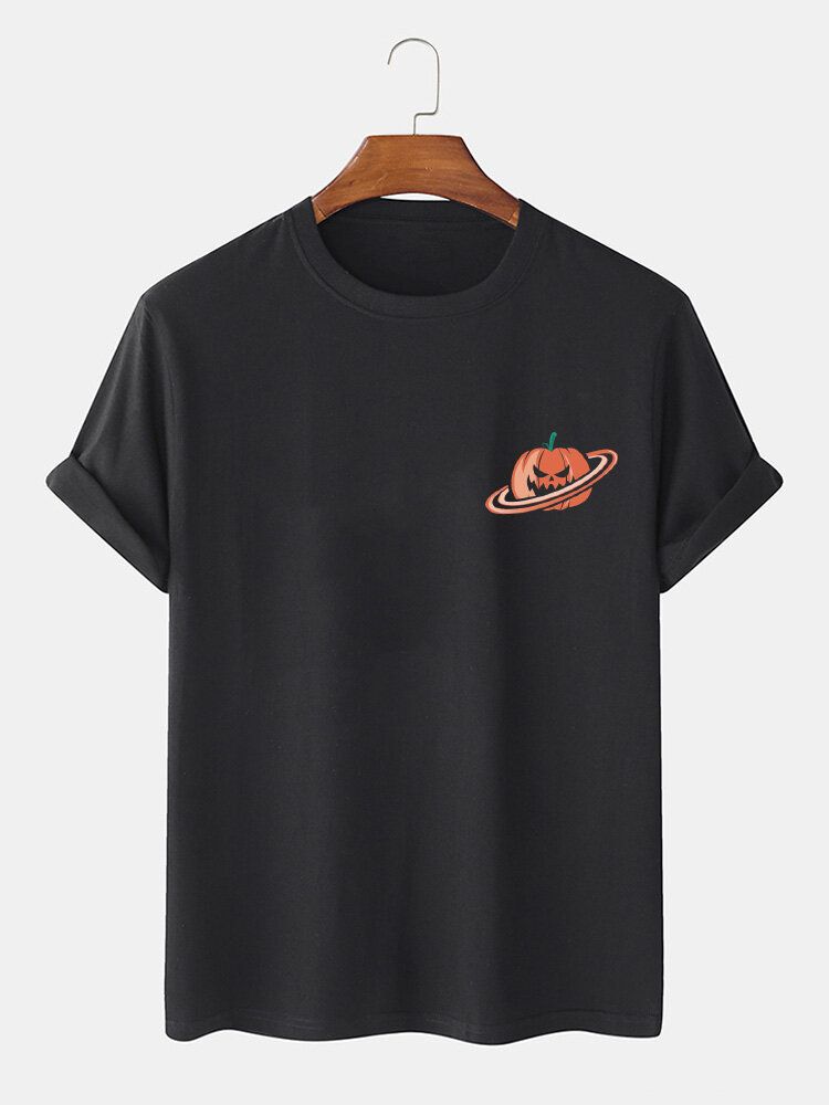 Kurzarm-t-shirts Mit Halloween-kürbis-print Aus 100 % Baumwolle Für Herren