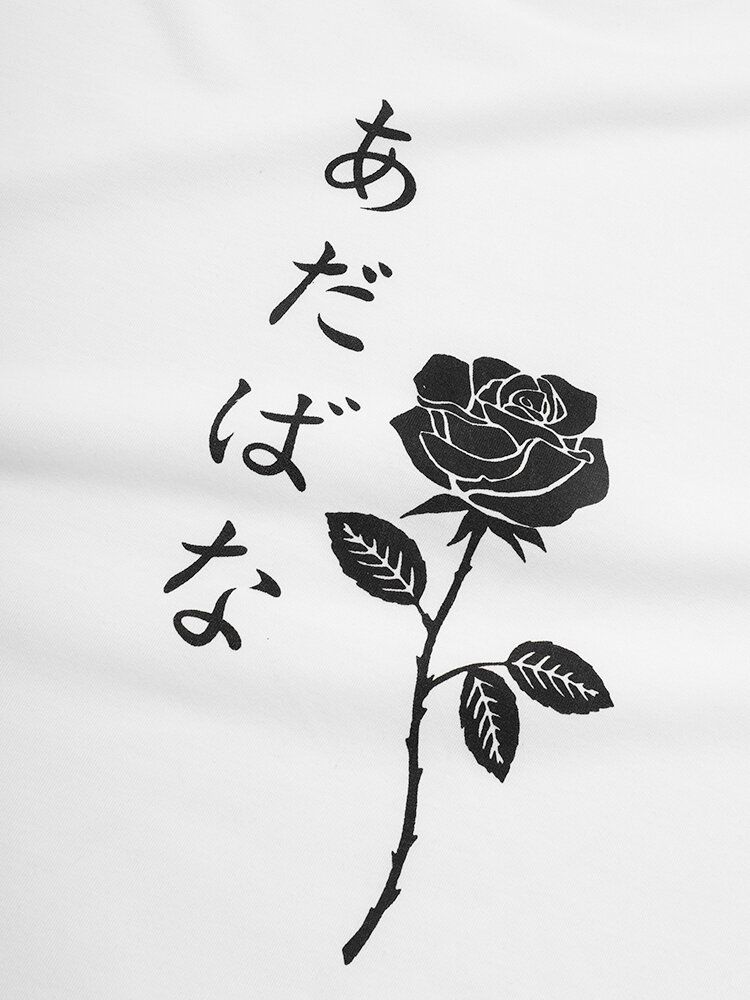 Kurzarm-t-shirts Mit Japanischen Schriftzeichen Und Rosendruck Für Herren