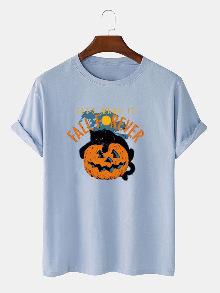 Lässige Kurzarm-t-shirts Aus 100 % Baumwolle Mit Halloween-katzendruck Für Herren