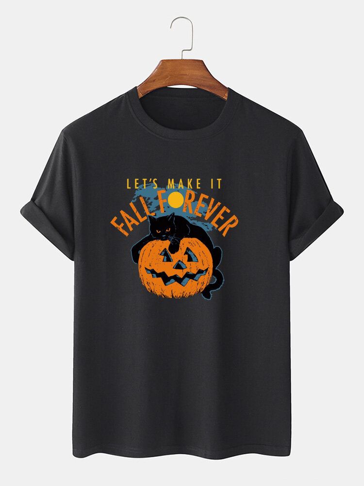 Lässige Kurzarm-t-shirts Aus 100 % Baumwolle Mit Halloween-katzendruck Für Herren