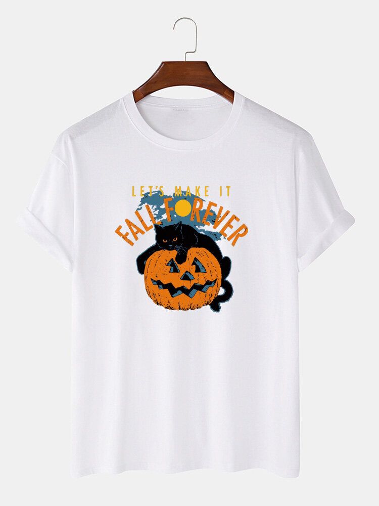 Lässige Kurzarm-t-shirts Aus 100 % Baumwolle Mit Halloween-katzendruck Für Herren