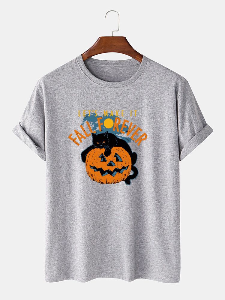 Lässige Kurzarm-t-shirts Aus 100 % Baumwolle Mit Halloween-katzendruck Für Herren