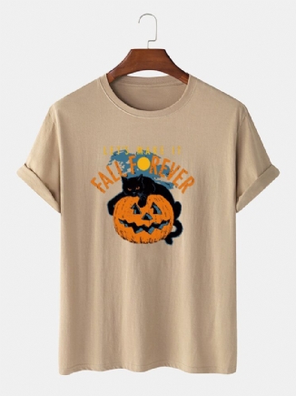 Lässige Kurzarm-t-shirts Aus 100 % Baumwolle Mit Halloween-katzendruck Für Herren