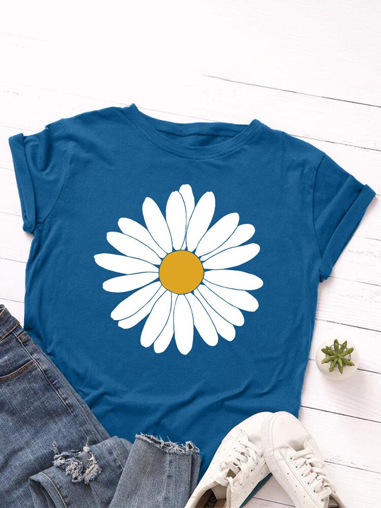 Lässige Kurzarm-t-shirts Mit O-ausschnitt Und Gänseblümchen-blumendruck Für Damen