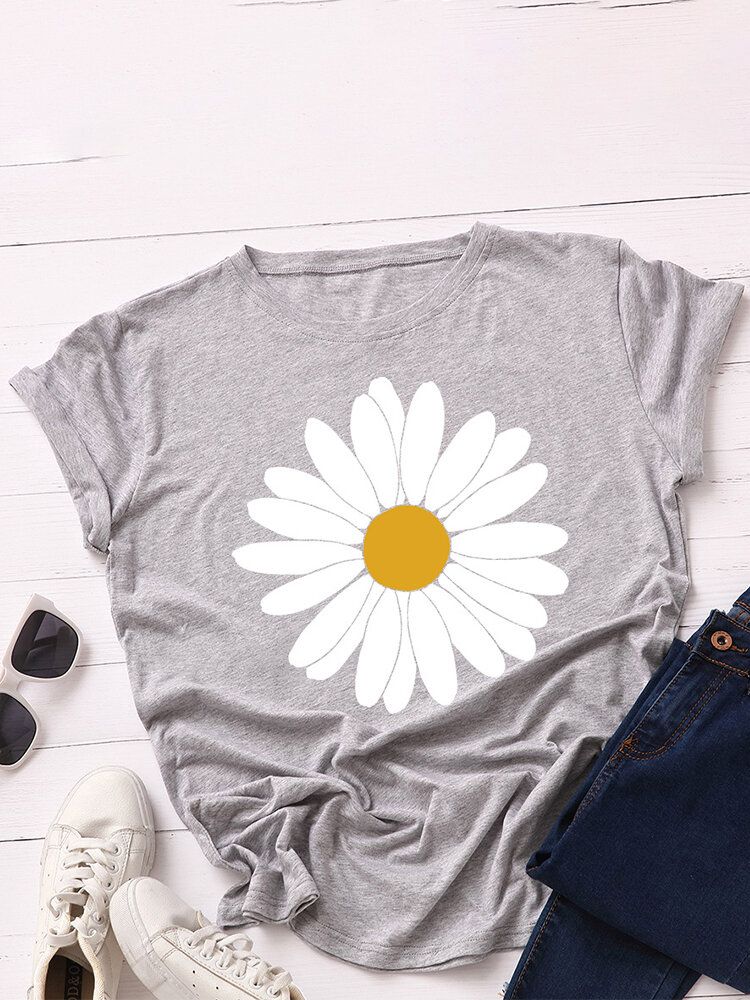 Lässige Kurzarm-t-shirts Mit O-ausschnitt Und Gänseblümchen-blumendruck Für Damen