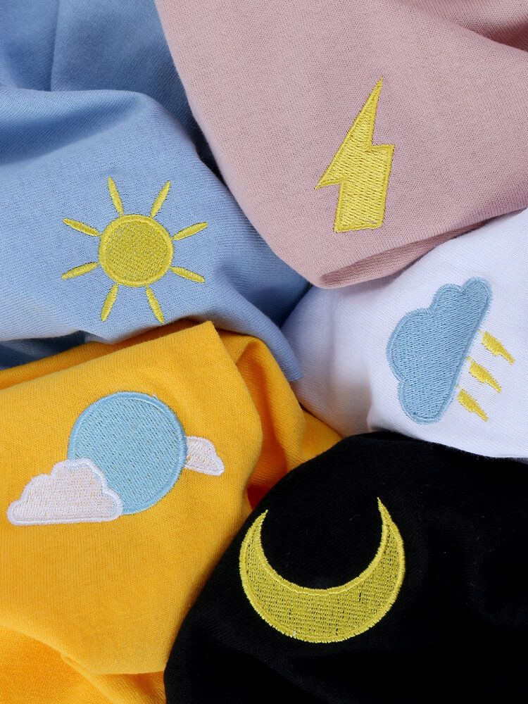 Lässige Kurzarm-t-shirts Mit Rundhalsausschnitt Und Besticktem Wettersymbol Für Herren