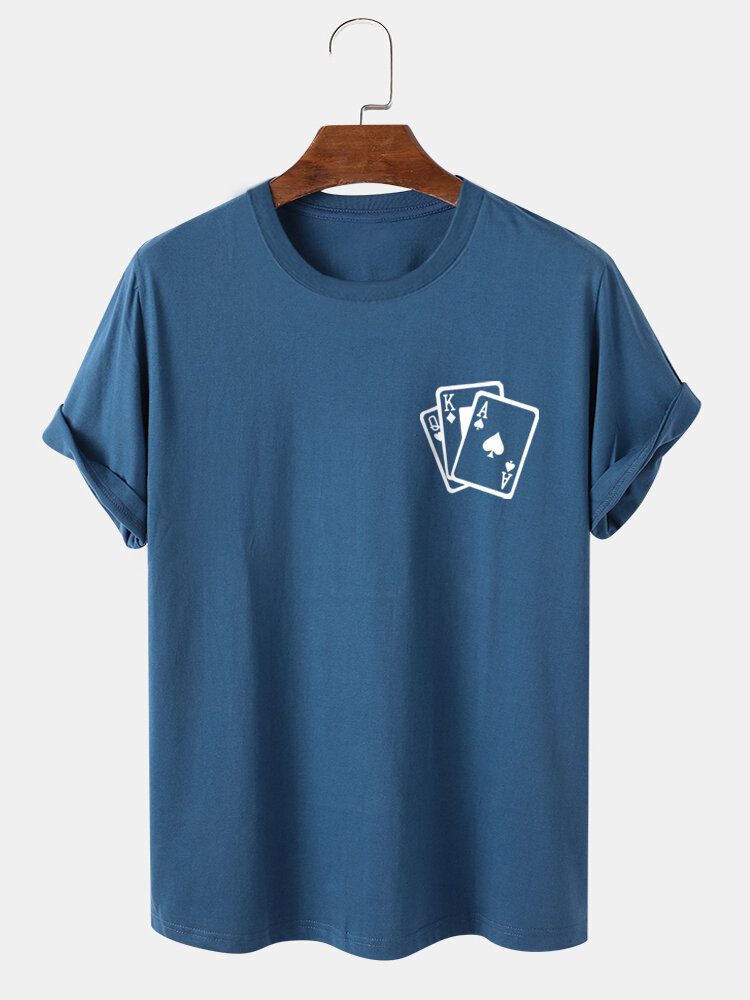 Lässiges Kurzarm-t-shirt Aus 100 % Baumwolle Mit Poker-brustdruck Für Herren