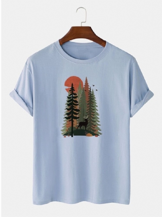 Lässiges Kurzarm-t-shirt Aus 100 % Baumwolle Mit Waldhirsch-maldruck Für Herren