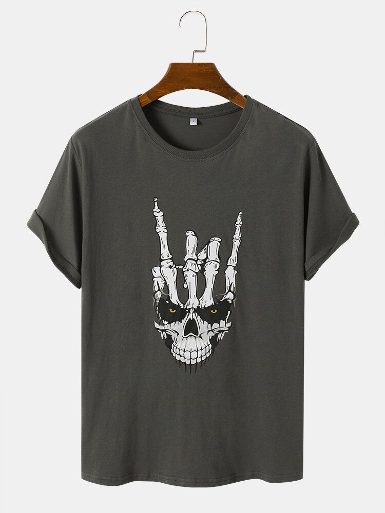 Männer Baumwolle Lustiger Totenkopf Spliced Print Graceful Leisure Alle Aufeinander Abgestimmten T-shirts